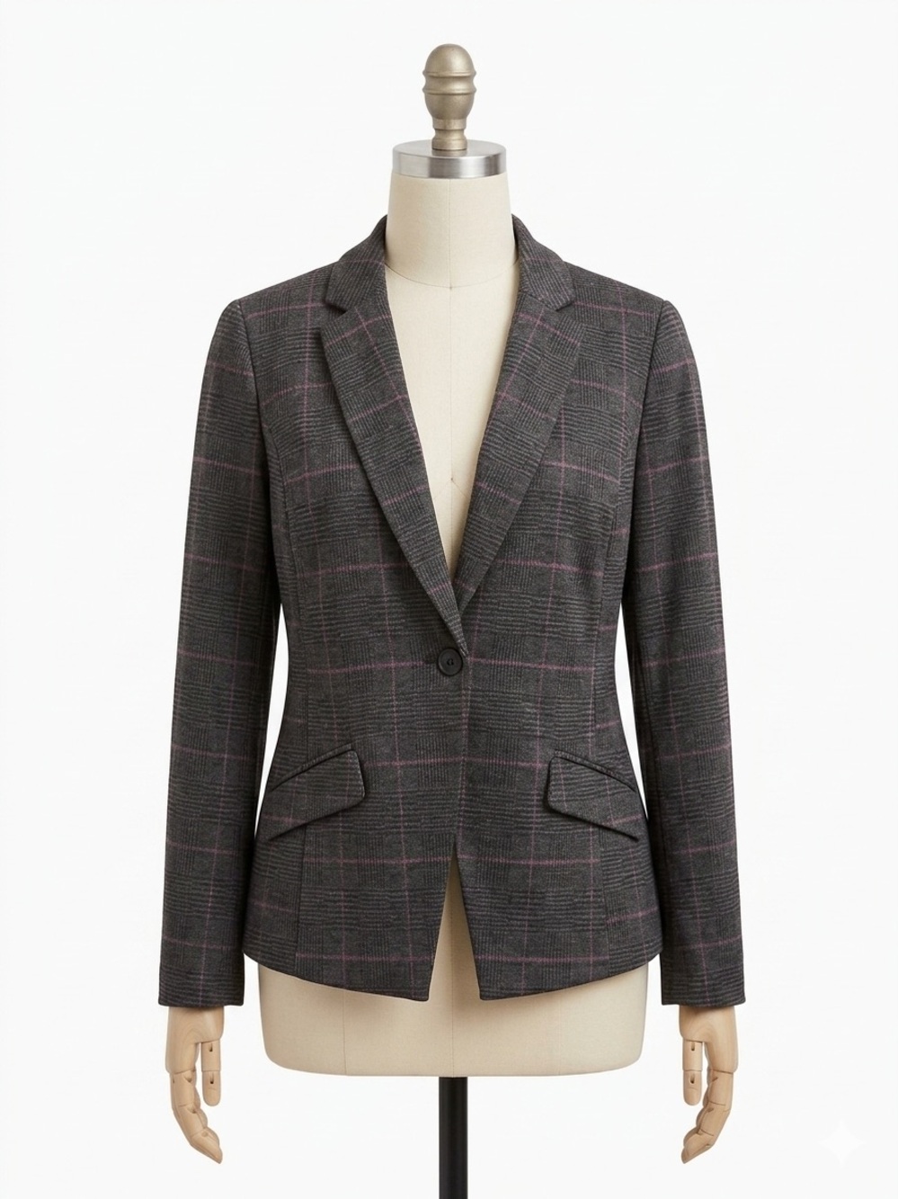 torrid Gray Plaid Blazer with Pink Windowpane, Size 00
